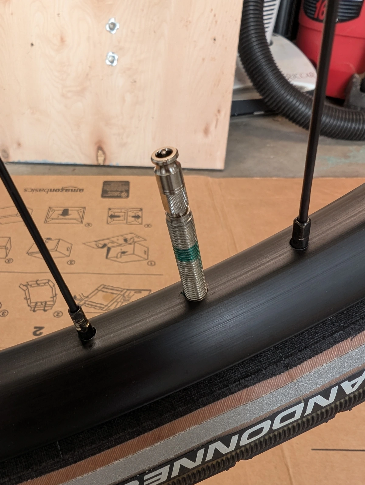 Clik valve installed on a bicycle wheel