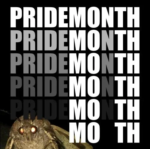 pride month becoming "mo th", with a moth in the corner