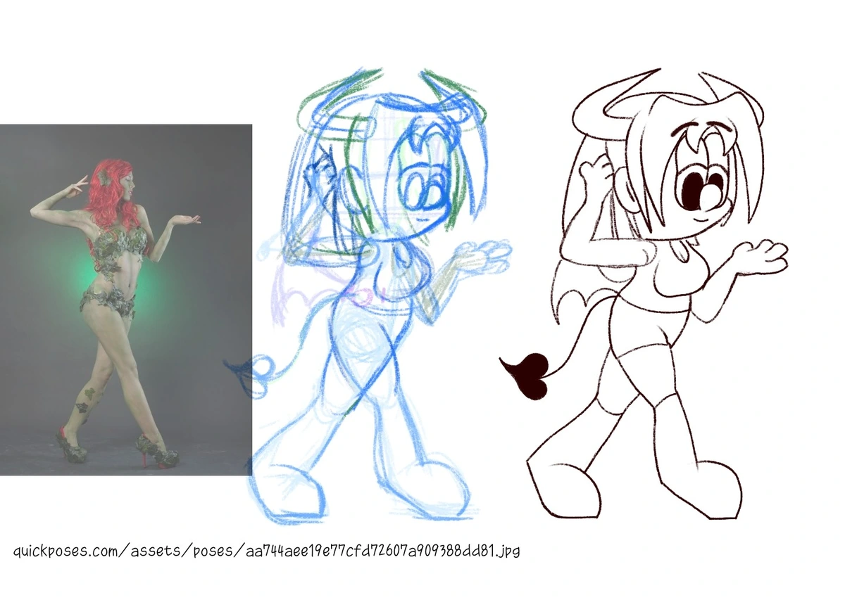 demoness cartoon character drawn mimicking a pose from quickposes.com